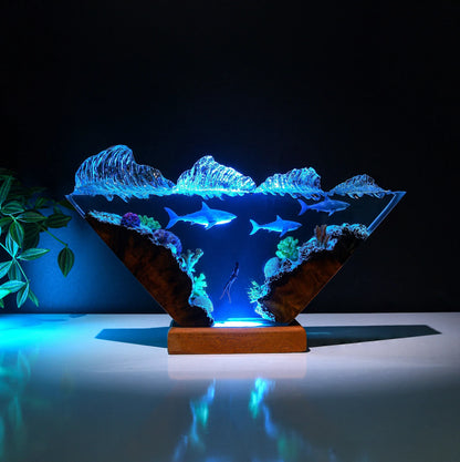 Handmade Hammerhead Shark Resin Lamp – Deep Ocean Diver Night Light, Underwater Decor