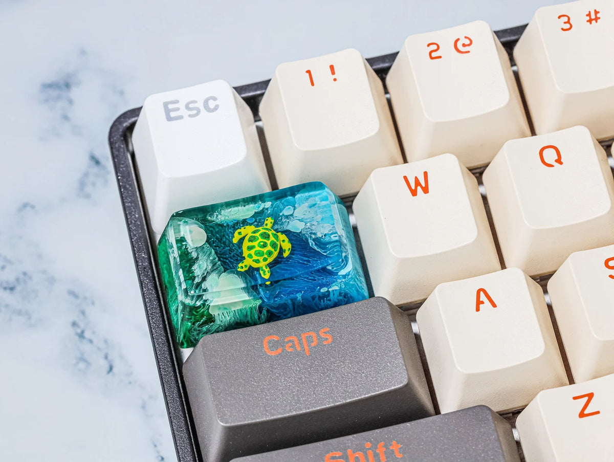 Blue Turtle SA Profile Artisan Keycap, Handmade Resin Keycap for Cherry MX Mechanical Keyboard