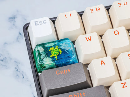 Blue Turtle SA Profile Artisan Keycap, Handmade Resin Keycap for Cherry MX Mechanical Keyboard