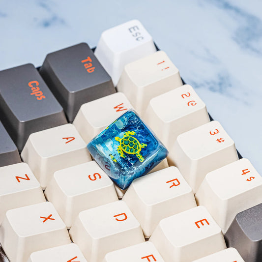 Blue Turtle SA Profile Artisan Keycap, Handmade Resin Keycap for Cherry MX Mechanical Keyboard