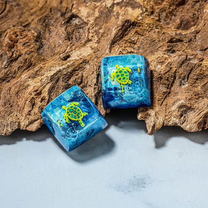 Blue Turtle SA Profile Artisan Keycap, Handmade Resin Keycap for Cherry MX Mechanical Keyboard