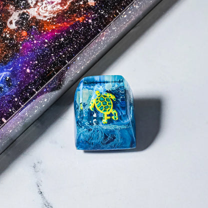 Blue Turtle SA Profile Artisan Keycap, Handmade Resin Keycap for Cherry MX Mechanical Keyboard