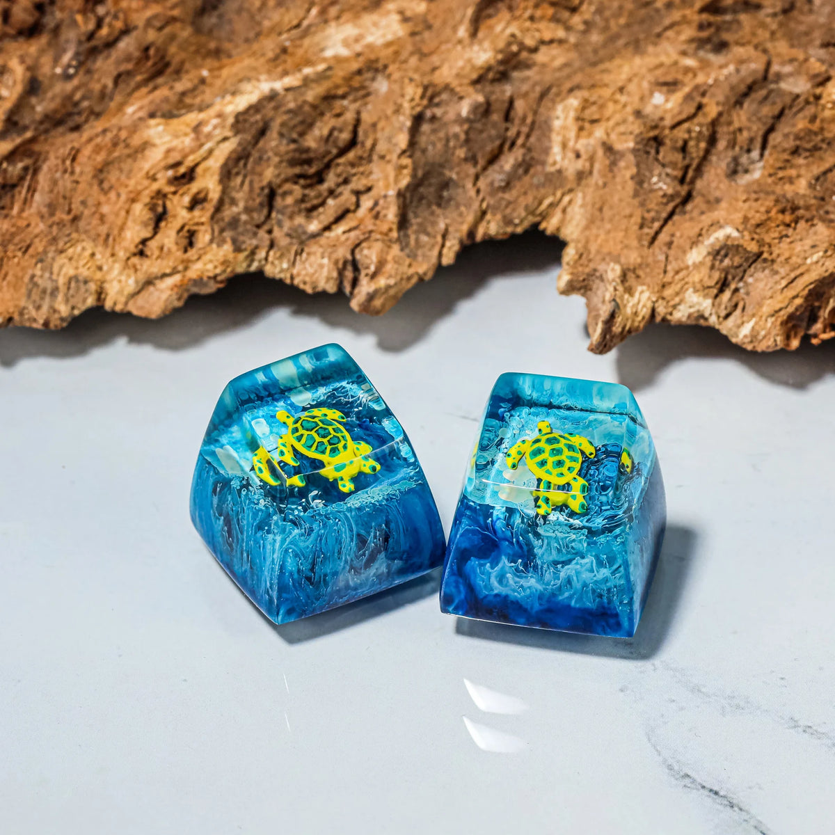 Blue Turtle SA Profile Artisan Keycap, Handmade Resin Keycap for Cherry MX Mechanical Keyboard