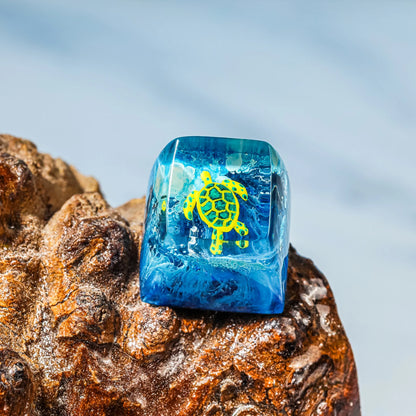 Blue Turtle SA Profile Artisan Keycap, Handmade Resin Keycap for Cherry MX Mechanical Keyboard