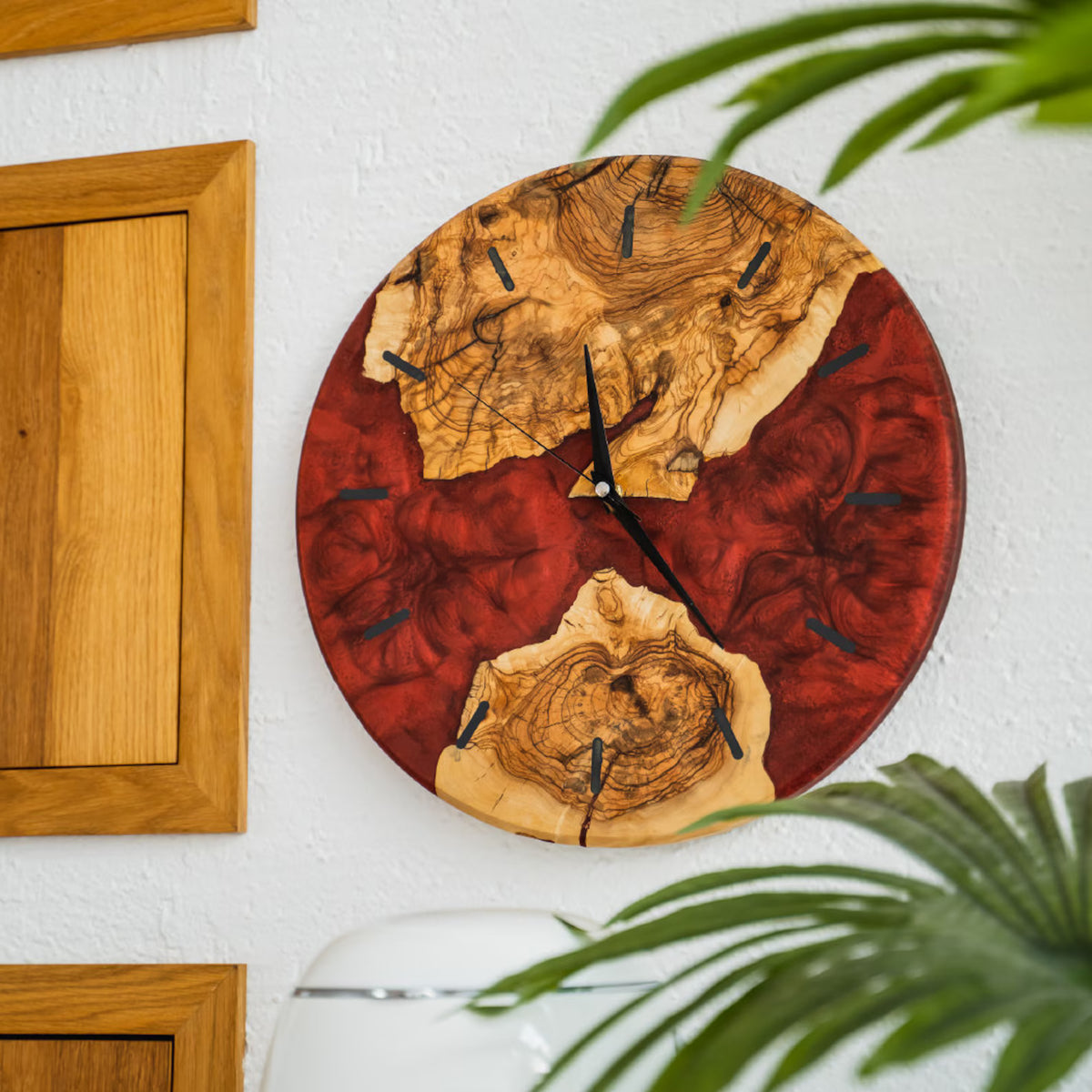 Handmade Epoxy Olive Wood Wall Clock, Unique Resin Art, Large Oversized Live Edge Rustic Decor