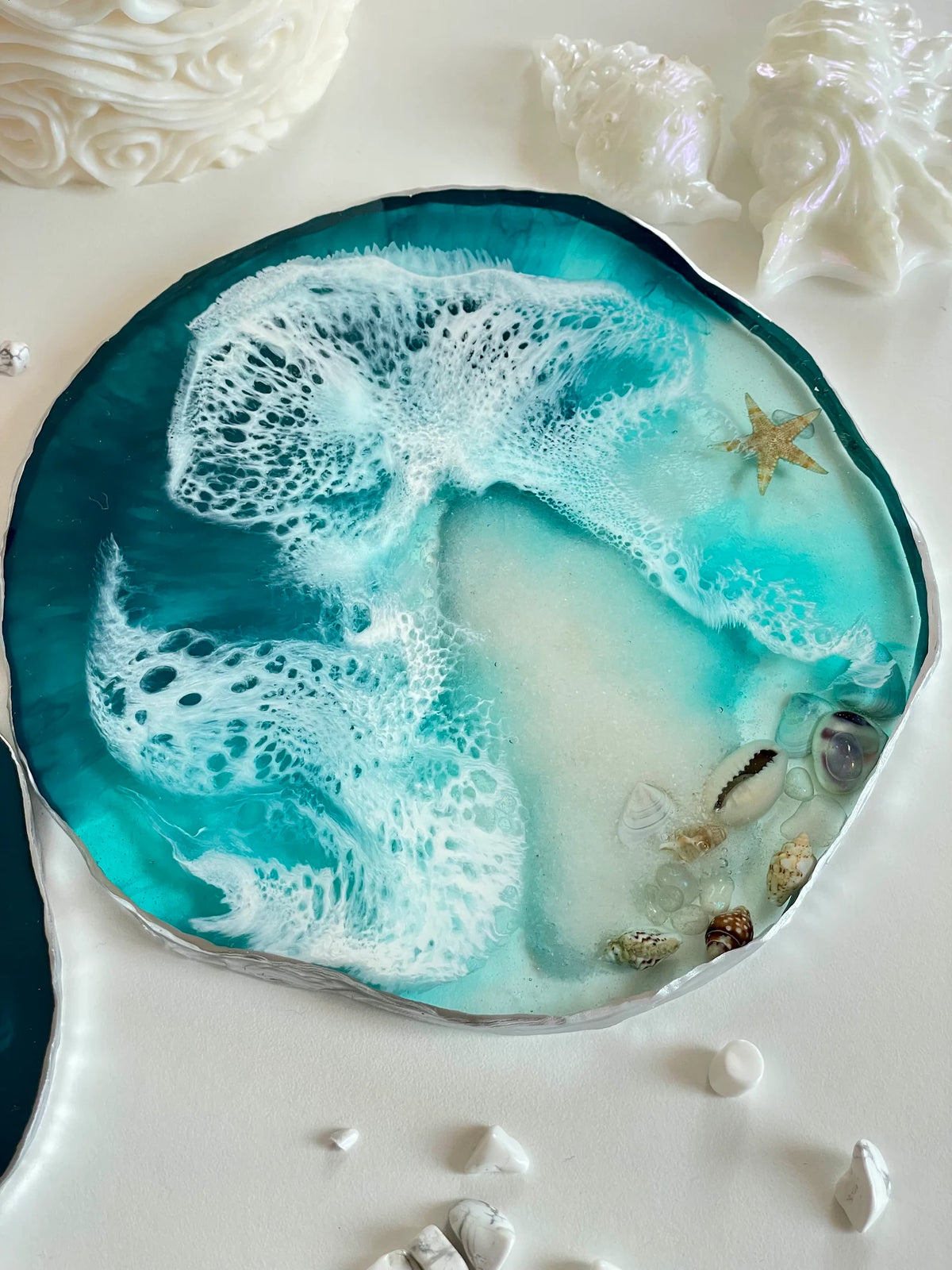 Sea Resin Coasters with Natural Seashells, Handmade Ocean Decor, Coastal Home Accent, Beach Style