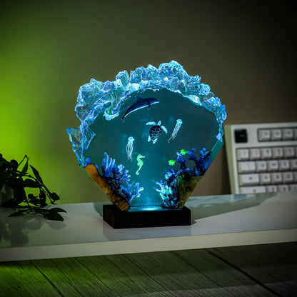 Handmade Mermaid Coral Reef Resin Lamp – Ocean Night Light, Underwater Home Decor