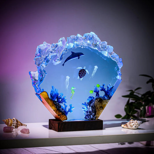 Handmade Mermaid Coral Reef Resin Lamp – Ocean Night Light, Underwater Home Decor