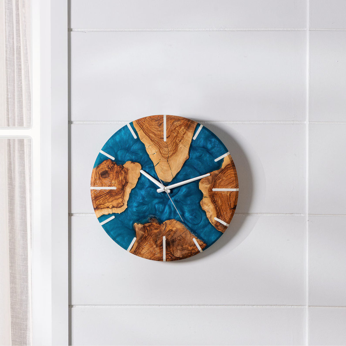 Handmade Epoxy Olive Wood Wall Clock, Unique Resin Art Large Rustic Home Decor