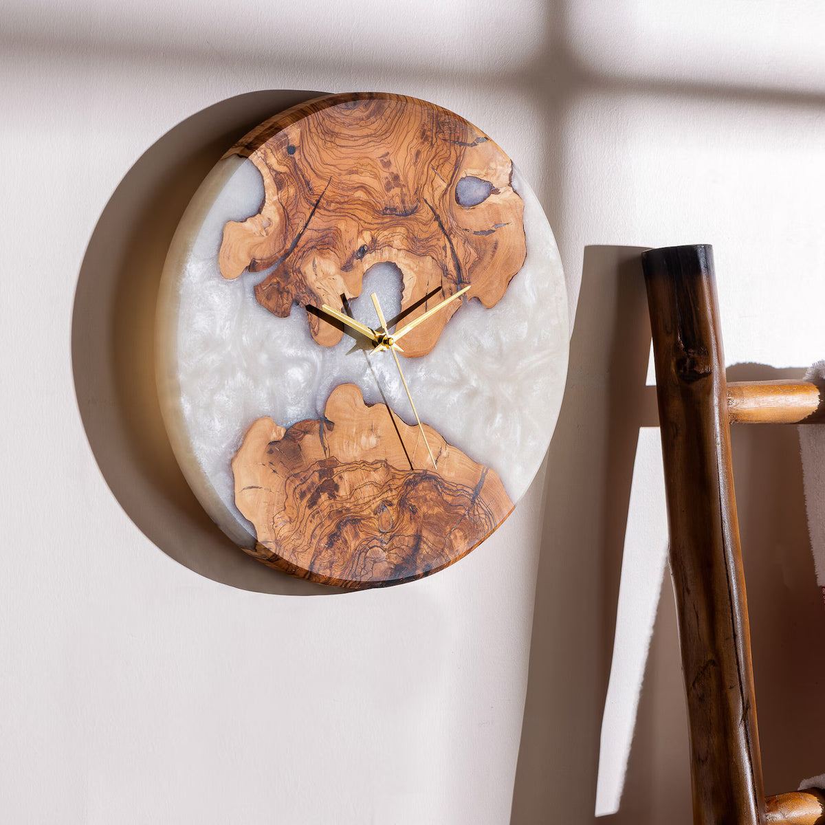Handmade Epoxy Olive Wood Wall Clock, Unique Resin Art Large Rustic Home Decor