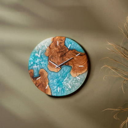 Handmade Epoxy Olive Wood Wall Clock, Unique Resin Art Large Rustic Home Decor