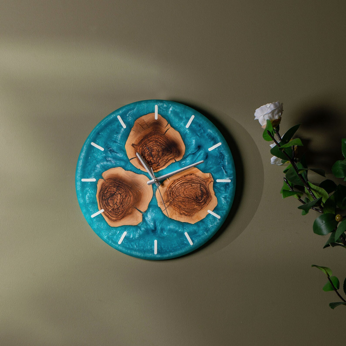 Handmade Epoxy Olive Wood Wall Clock, Unique Resin Art Large Rustic Home Decor