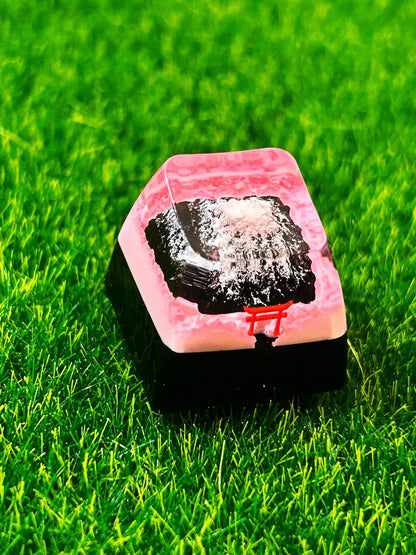Mount Fuji Torii Gate Cherry Blossom Resin Artisan Keycap, Japanese Gaming Setup Handmade Keyboard Accessory