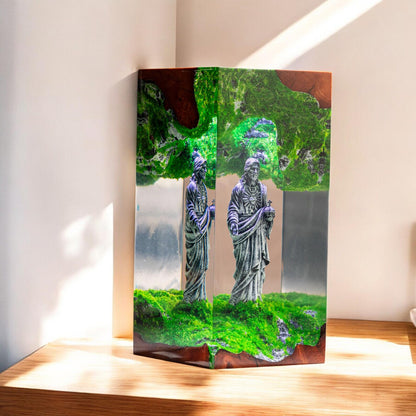 Jesus Epoxy Resin Wood Lamp, Handmade Religious Night Light, Custom Table Lamp, Christian Home Decor