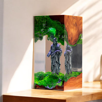 Jesus Epoxy Resin Wood Lamp, Handmade Religious Night Light, Custom Table Lamp, Christian Home Decor