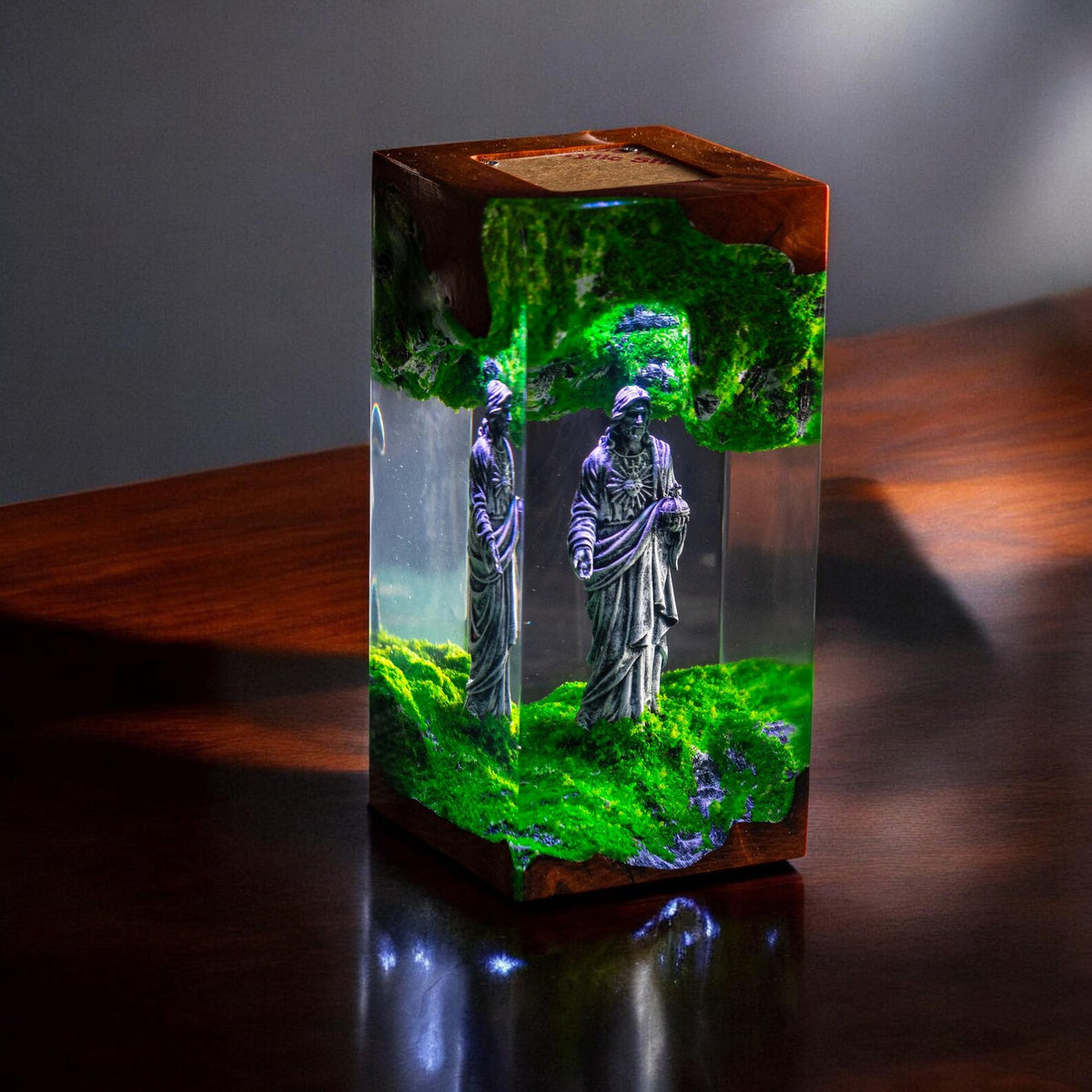 Jesus Epoxy Resin Wood Lamp, Handmade Religious Night Light, Custom Table Lamp, Christian Home Decor