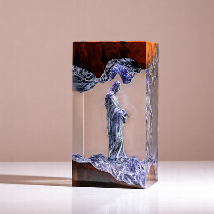 Virgin Mary Epoxy Resin Wood Lamp, Handmade Religious Night Light, Custom Table Lamp, Christian Home Decor
