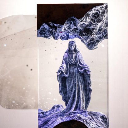 Virgin Mary Epoxy Resin Wood Lamp, Handmade Religious Night Light, Custom Table Lamp, Christian Home Decor
