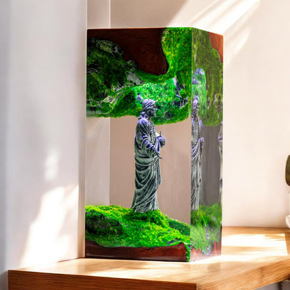 Jesus Epoxy Resin Wood Lamp, Handmade Religious Night Light, Custom Table Lamp, Christian Home Decor