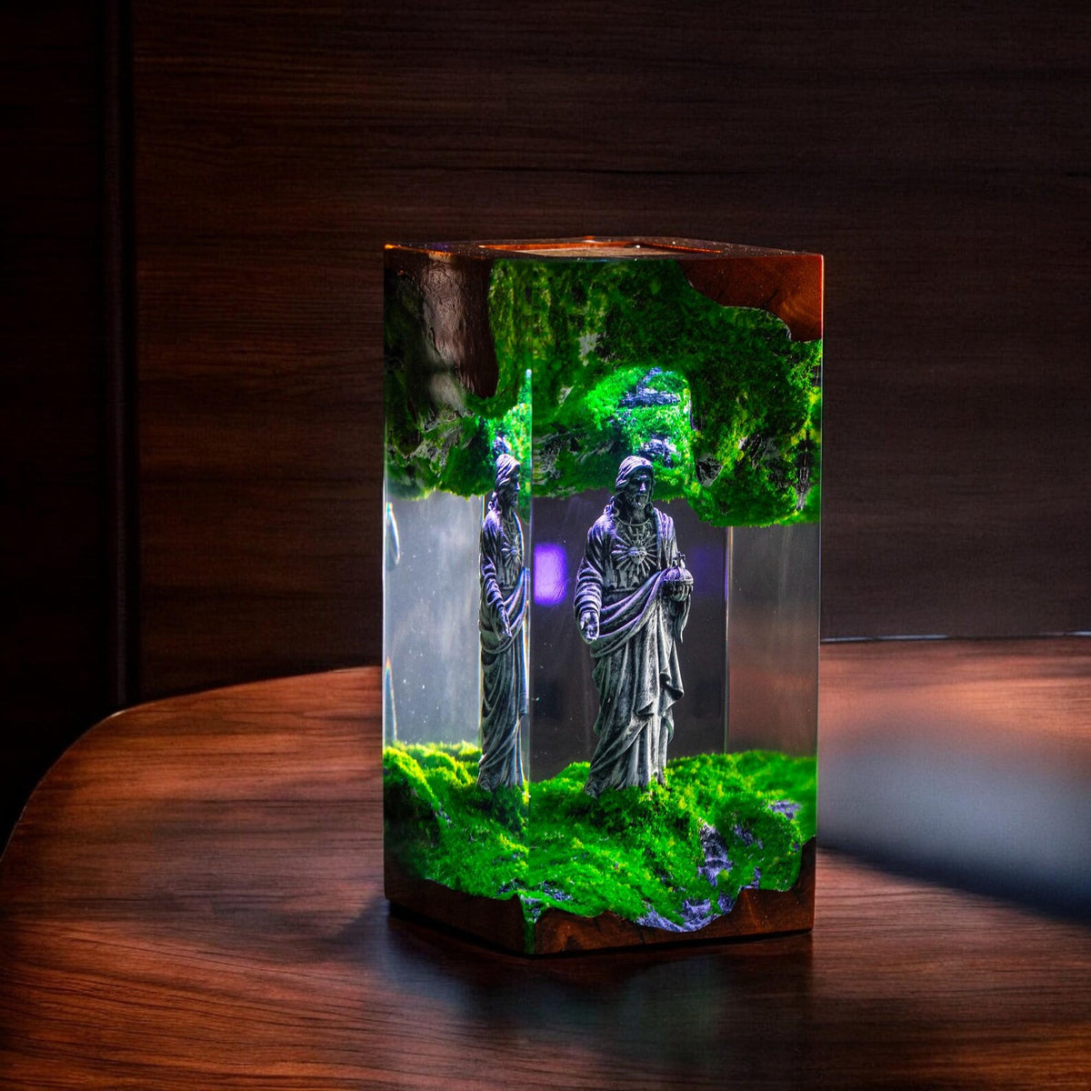 Jesus Epoxy Resin Wood Lamp, Handmade Religious Night Light, Custom Table Lamp, Christian Home Decor