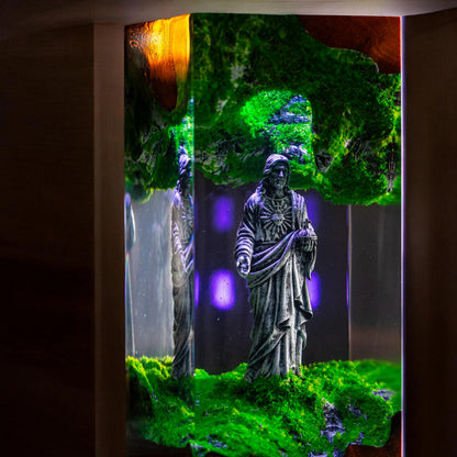 Jesus Epoxy Resin Wood Lamp, Handmade Religious Night Light, Custom Table Lamp, Christian Home Decor