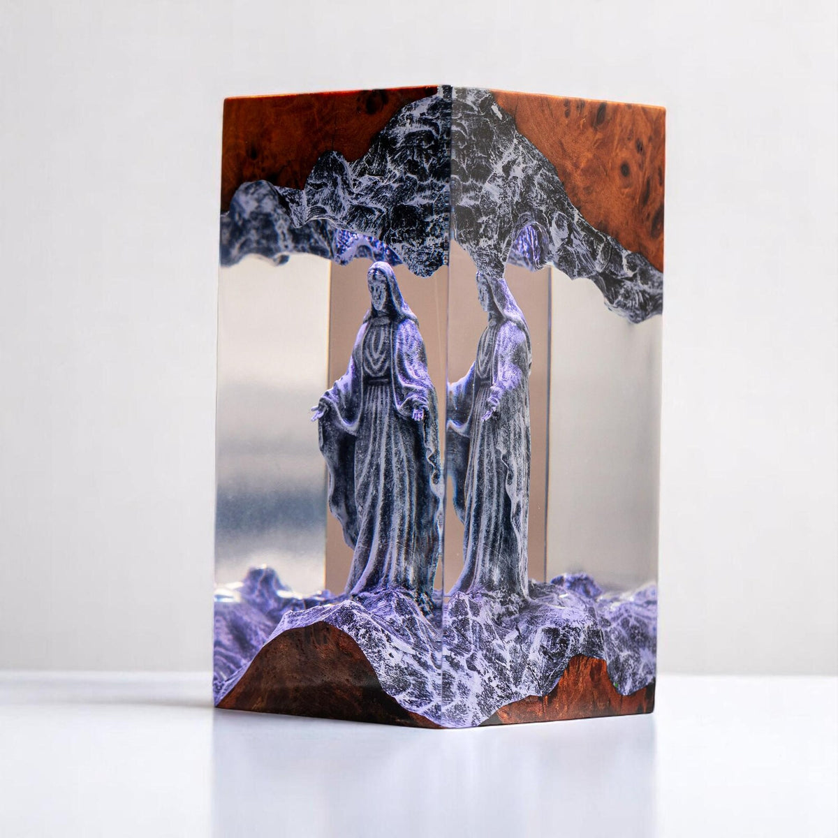 Virgin Mary Epoxy Resin Wood Lamp, Handmade Religious Night Light, Custom Table Lamp, Christian Home Decor