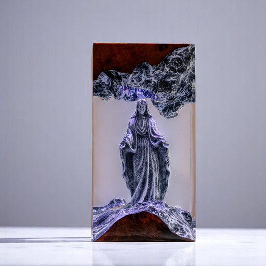 Virgin Mary Epoxy Resin Wood Lamp, Handmade Religious Night Light, Custom Table Lamp, Christian Home Decor