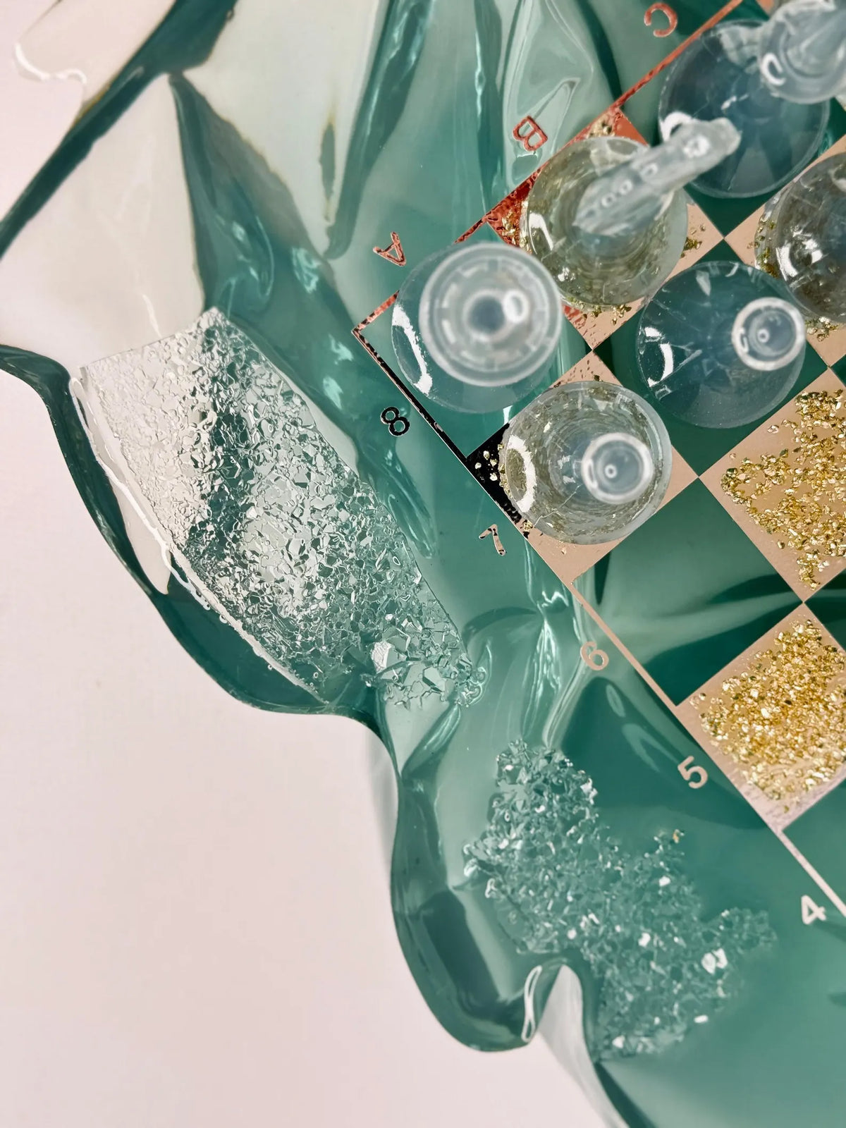 Handmade Iceberg Resin Chess Set with Elegant Silver Accents and Artistic Crystal Chess Pieces