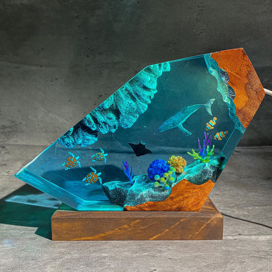 Personalized Ocean Resin Lamp with Whale Sea Turtle LED Night Light Marine Life Decor