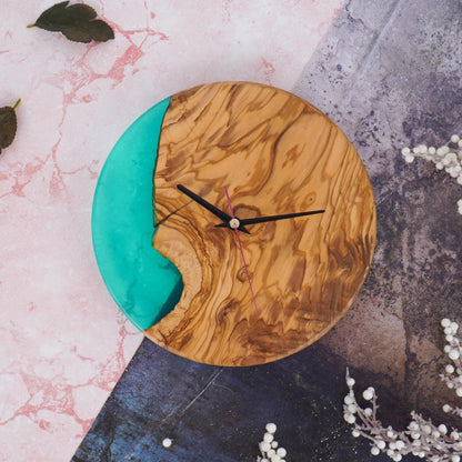 Ready to Ship Epoxy Wall Clock, Olive Wood Resin Large Oversized Handmade Rustic Home Decor