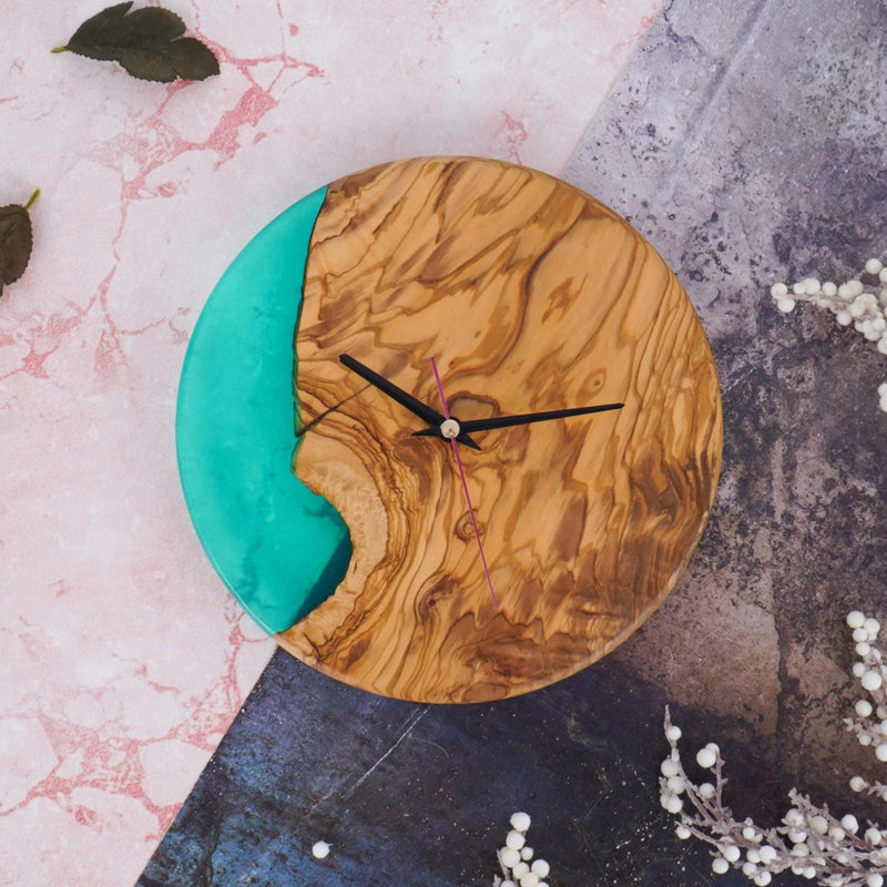 Ready to Ship Epoxy Wall Clock, Olive Wood Resin Large Oversized Handmade Rustic Home Decor