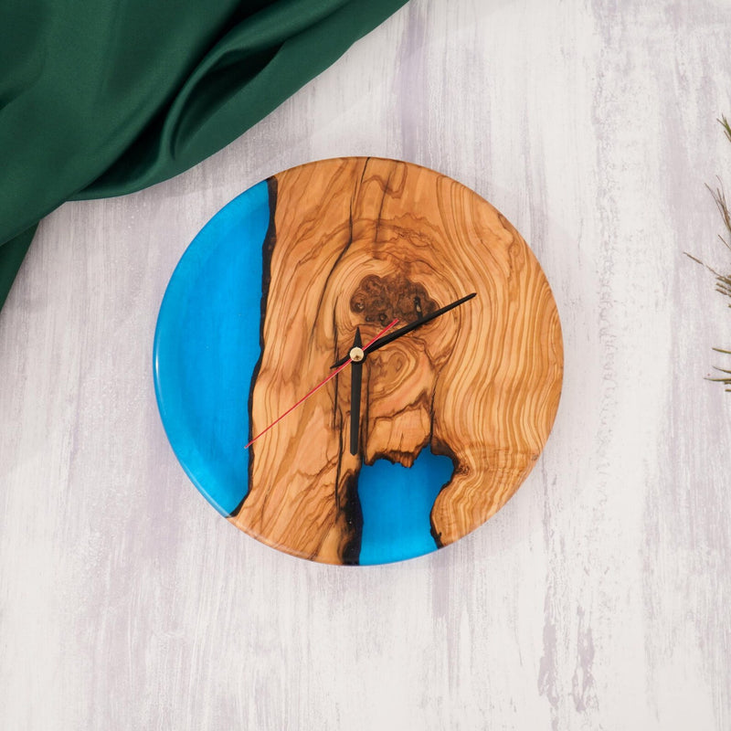 Ready to Ship Epoxy Wall Clock, Olive Wood Resin Large Oversized Handmade Rustic Home Decor