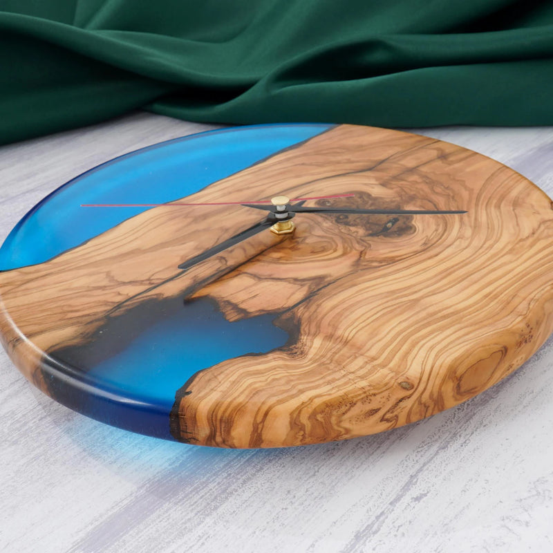 Ready to Ship Epoxy Wall Clock, Olive Wood Resin Large Oversized Handmade Rustic Home Decor