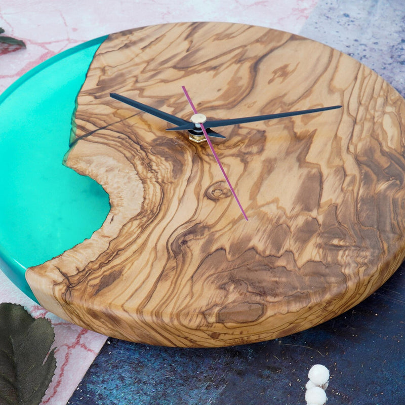 Ready to Ship Epoxy Wall Clock, Olive Wood Resin Large Oversized Handmade Rustic Home Decor