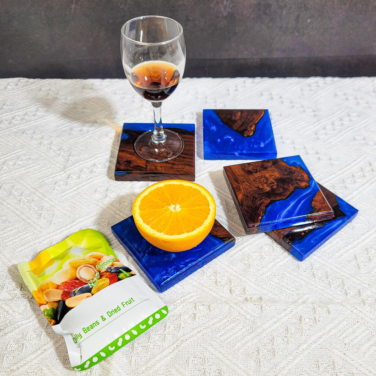 Handmade Ocean Blue Resin Coasters, Walnut Wood Coastal Decor, Unique Nautical Gift for Ocean Lovers