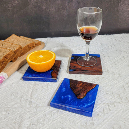 Handmade Ocean Blue Resin Coasters, Walnut Wood Coastal Decor, Unique Nautical Gift for Ocean Lovers