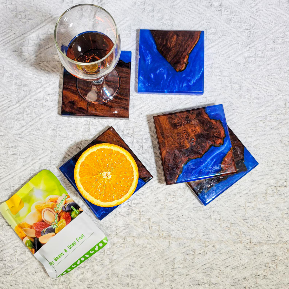 Handmade Ocean Blue Resin Coasters, Walnut Wood Coastal Decor, Unique Nautical Gift for Ocean Lovers