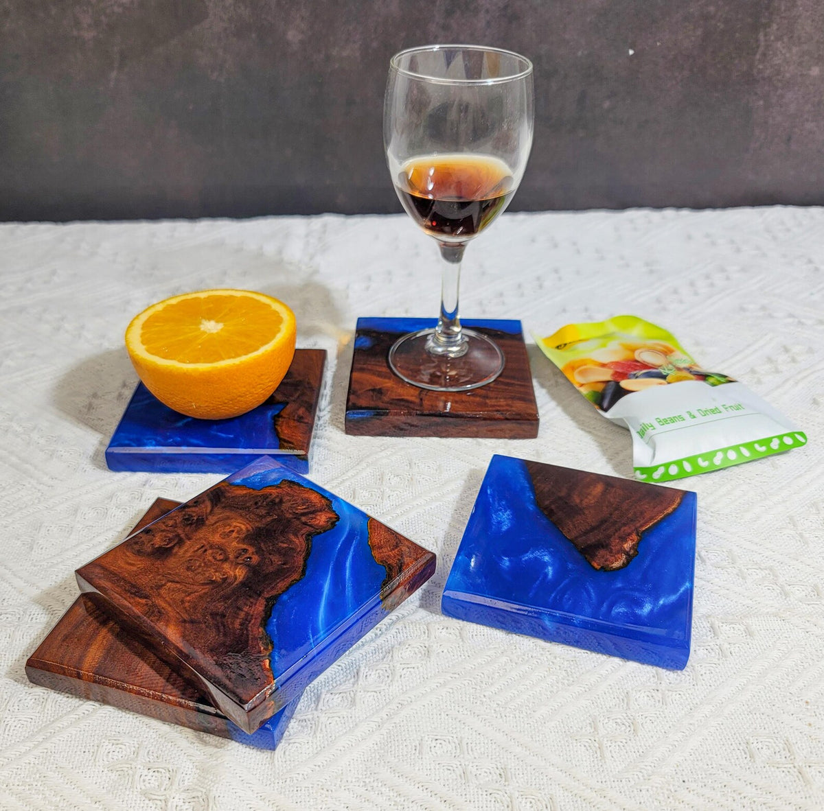 Handmade Ocean Blue Resin Coasters, Walnut Wood Coastal Decor, Unique Nautical Gift for Ocean Lovers