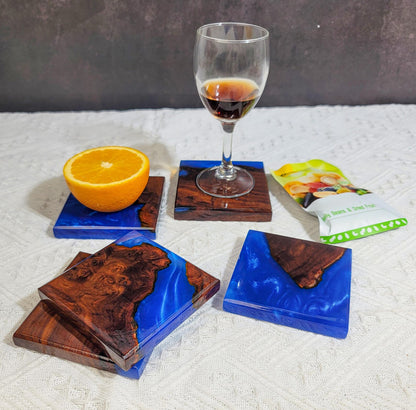 Handmade Ocean Blue Resin Coasters, Walnut Wood Coastal Decor, Unique Nautical Gift for Ocean Lovers
