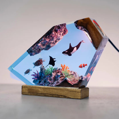 Orca Resin Night Light, Sea Turtle Lamp, Ocean Decor, Coral Reef Marine Life