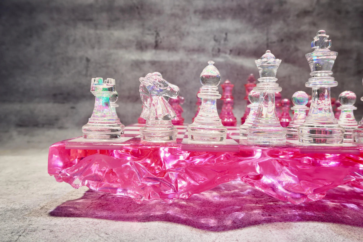 Rose Crystal Resin Chess Set Handmade Luxury Floral Epoxy Chess Board Home Decor Design