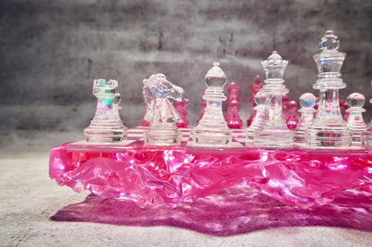 Rose Crystal Resin Chess Set Handmade Luxury Floral Epoxy Chess Board Home Decor Design