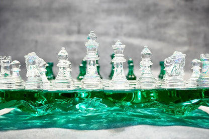Handmade Dark Green Resin Chess Set – Personalized Luxury Board Game Gift
