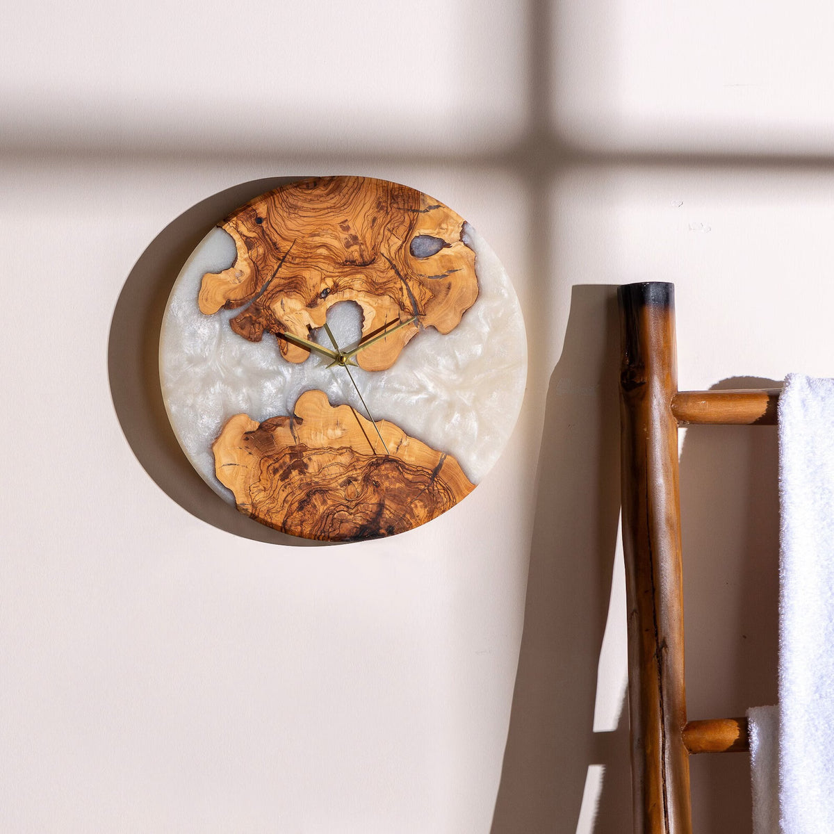 Handmade Epoxy Olive Wood Wall Clock, Unique Resin Art Large Rustic Home Decor