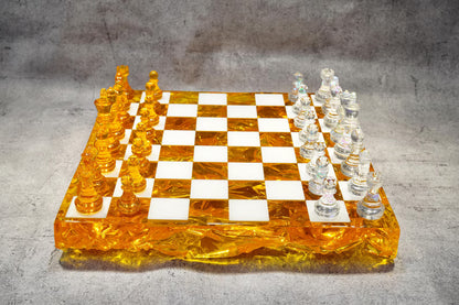Golden Crystal Resin Chess Set Handmade Luxury Modern Chess Board Decorative Art Design