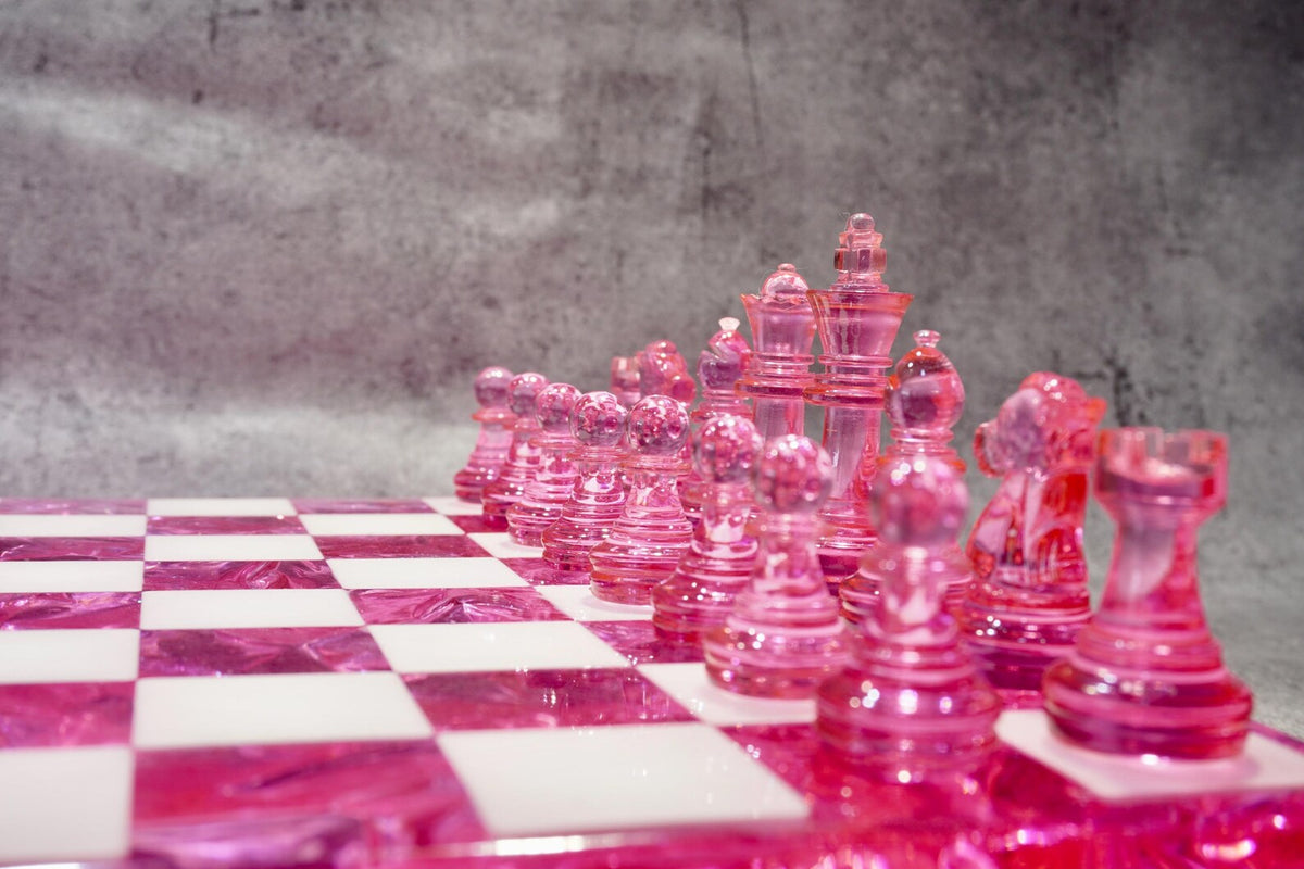Rose Crystal Resin Chess Set Handmade Luxury Floral Epoxy Chess Board Home Decor Design