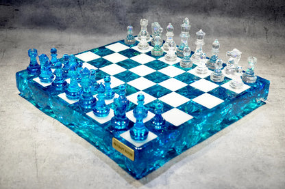 Handmade Ocean Epoxy Resin Chess Set – Luxury Personalized Decorative Wooden Chess Board Design