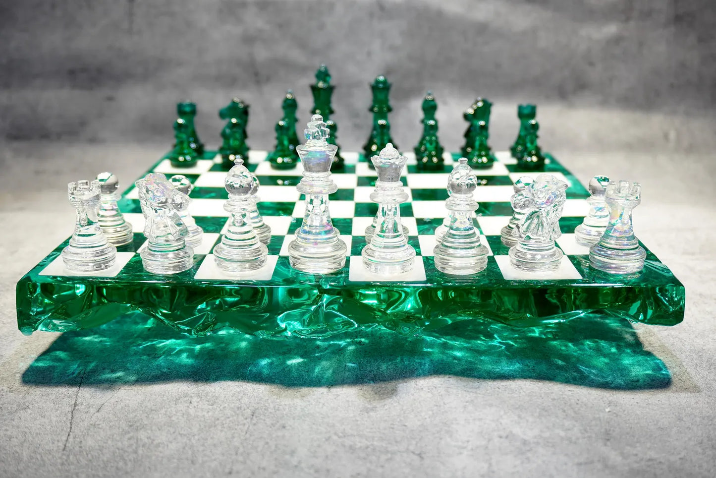 Handmade Dark Green Resin Chess Set – Personalized Luxury Board Game Gift