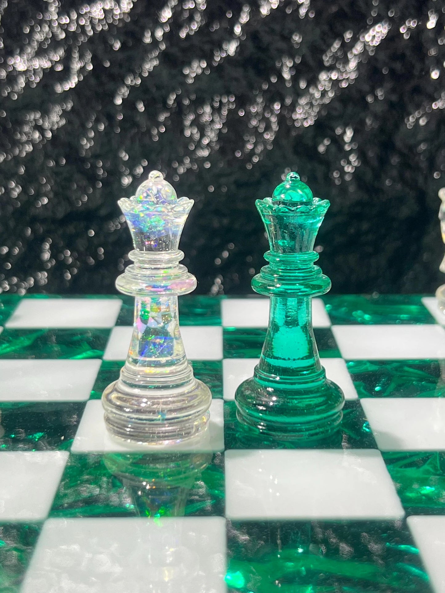 Handmade Dark Green Resin Chess Set – Personalized Luxury Board Game Gift