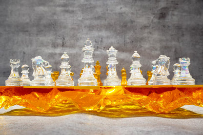 Golden Crystal Resin Chess Set Handmade Luxury Modern Chess Board Decorative Art Design